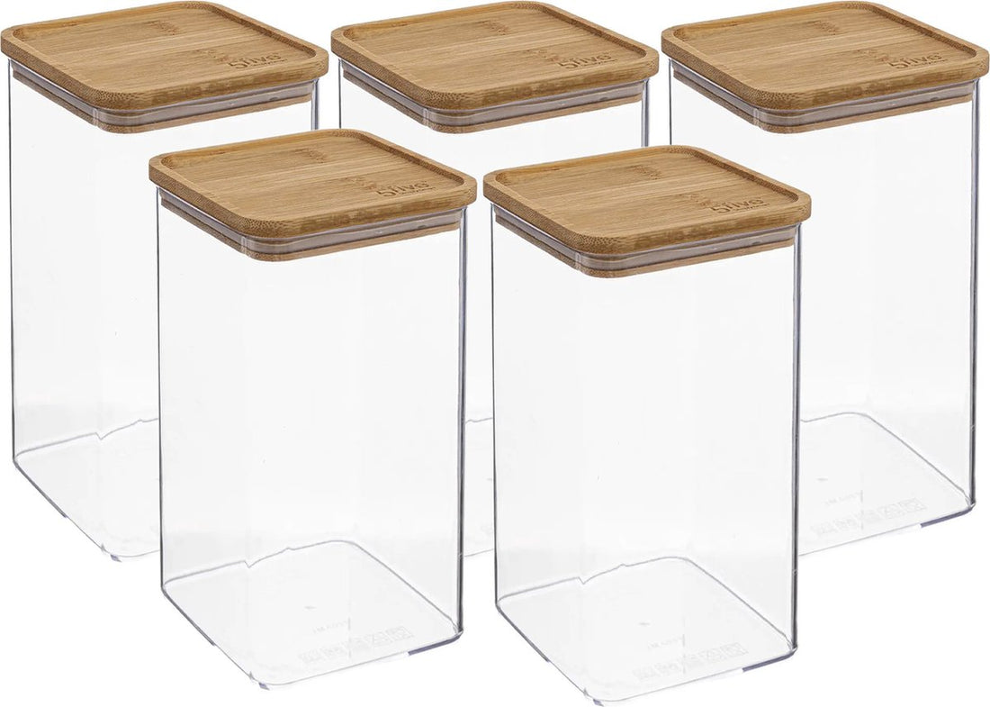 5Five - Kitchen storage jar - Berlino - 5x - plastic/bamboo - 1500 ml