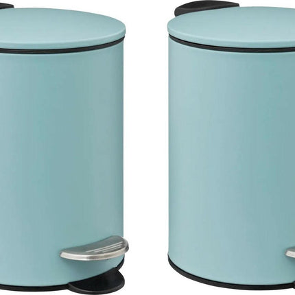 5Five petite poubelle à pédale - 2x - métal - bleu glacier - 3L - 16 x 25 cm - Salle de bain - Salle de bain/WC