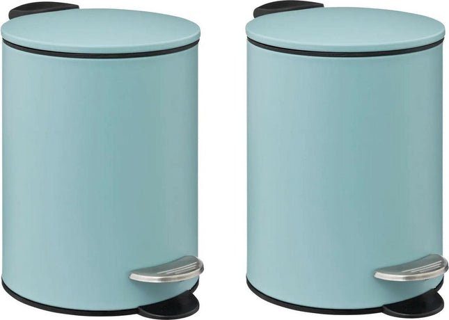 5Five petite poubelle à pédale - 2x - métal - bleu glacier - 3L - 16 x 25 cm - Salle de bain - Salle de bain/WC