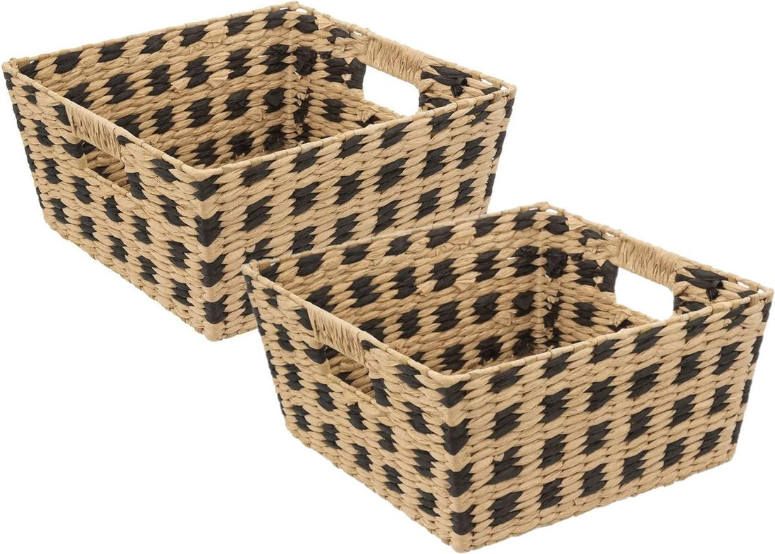 Five Storage Basket - 2x - woven wicker - square - beige/black - 31 x 15 cm - basket - storage unit