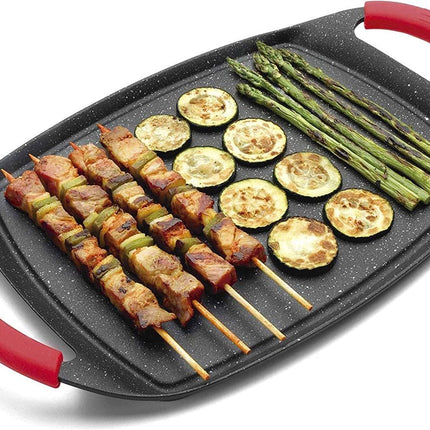 Royalty Line® ATG47M Grillplaat Inductie - 29 x 47 cm Plancha - Grillpan Inductie Voor Alle Warmtebronnen - Oven Vrij - Met Afneembare Handvatten - Zwart