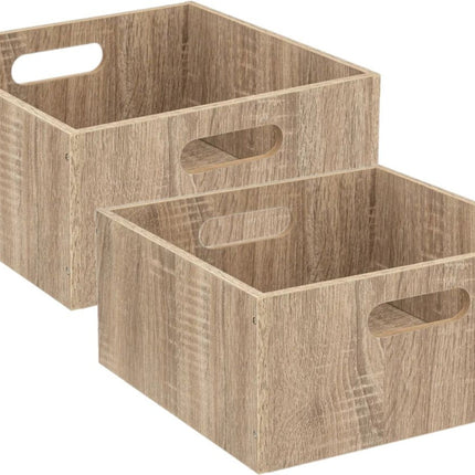 5five Panier de rangement/panier de placard en bois - Lot de 2 - Marron clair - 14 litres - 31 x 31 x 15 cm - Boîtes de rangement - Paniers de rangement pour casier