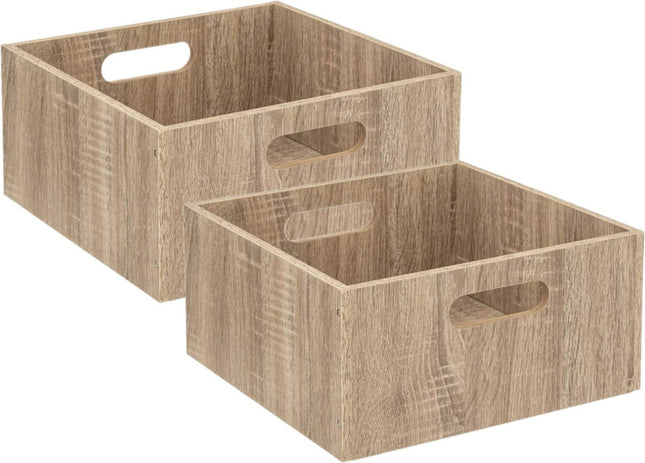 5five Panier de rangement/panier de placard en bois - Lot de 2 - Marron clair - 14 litres - 31 x 31 x 15 cm - Boîtes de rangement - Paniers de rangement pour casier