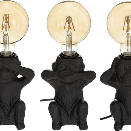 Atmosphera Lampe à poser Singe, ne rien entendre, ne rien voir, ne rien dire, lot de 3 13x11x16,8cm - Noir - E27