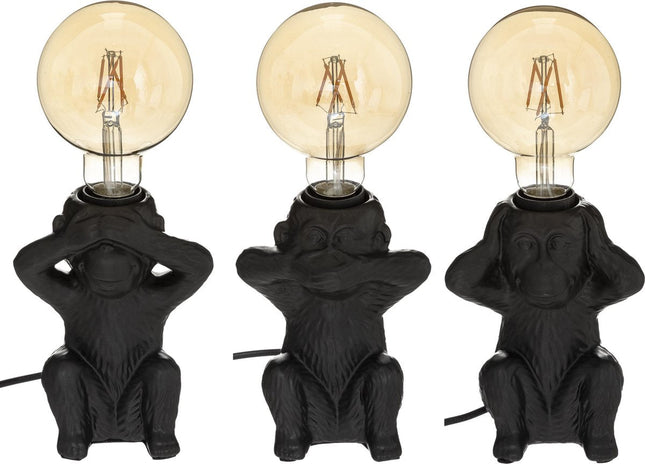 Atmosphera Lampe à poser Singe, ne rien entendre, ne rien voir, ne rien dire, lot de 3 13x11x16,8cm - Noir - E27