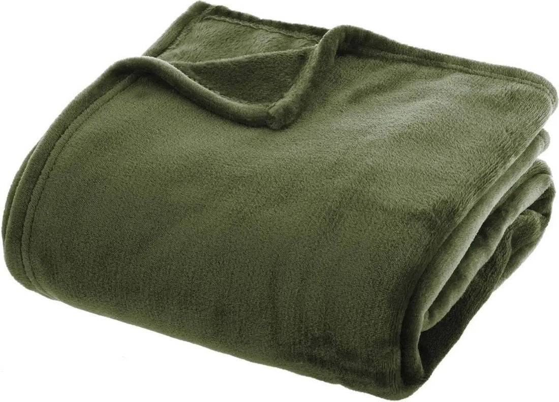Atmosphera Plaid deken - olijfgroen - polyester - 130 x 180 cm - Bankdeken - Fleece plaid