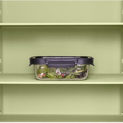 5Five Vershoudbakje met deksel - 2x - glas - luchtdicht - met clips - 21 x 17 x 7 cm - 900 ml - zwart/transparant