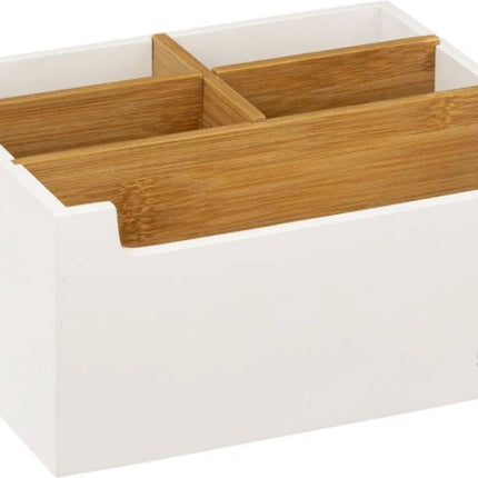 Organisateur de maquillage en bambou avec compartiments – Organiseur de maquillage – Organiseur de bureau – Rangement, bois – Support de cosmétiques 18 x 15 x 9,5 cm