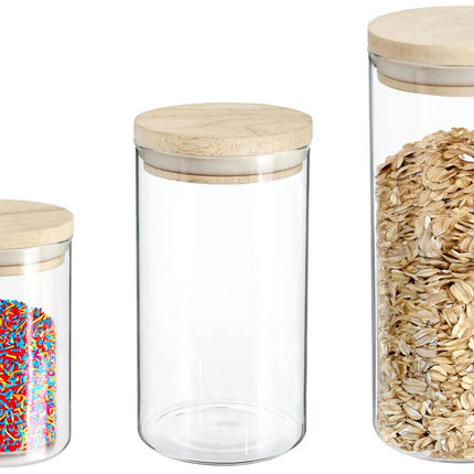 Secret de Gourmet - Boîtes de conservation pour la cuisine - pots - verre/bois - lot de 3 pièces - alimentaire - 600 ml - 1000 ml - 1300 ml