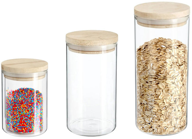 Secret de Gourmet - Boîtes de conservation pour la cuisine - pots - verre/bois - lot de 3 pièces - alimentaire - 600 ml - 1000 ml - 1300 ml