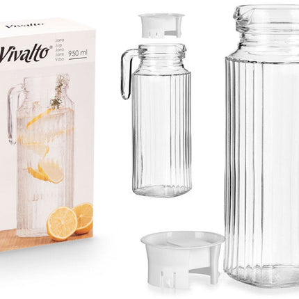 Carafe en verre avec bouchon blanc - Carafe à limonade transparente 950 ml - Pour boissons et glaçons - 23,5 cm