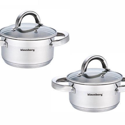 Klausberg Set de casseroles - Lot de 2 - Casserole avec couvercle - 0,5 litre et 1 litre - 12cm et 14cm -