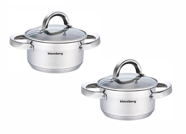 Klausberg Set de casseroles - Lot de 2 - Casserole avec couvercle - 0,5 litre et 1 litre - 12cm et 14cm -
