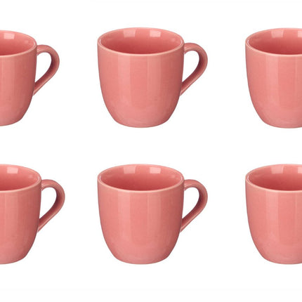 Tasse à Café au Lait Rose 210 ml - Lot de 6 Tasses à Café Roses avec Anse - Céramique - Gobelets à Lait en Céramique - Mugs - Tasse à Thé - Tasse à Café - Rose