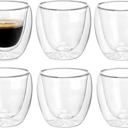 Vivalto Verres à Espresso Double Paroi - Lot de 6 - Verre Borosilicate - 100 ml