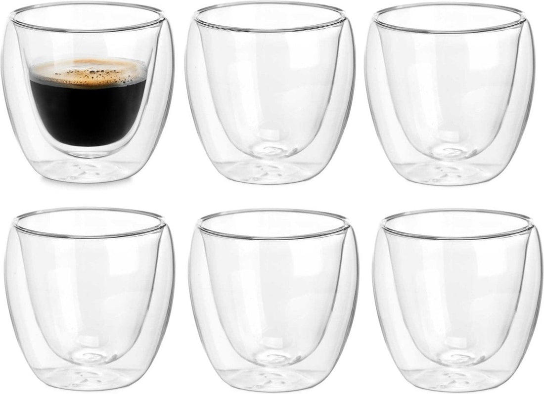 Vivalto dubbelwandige Espresso koffieglazen - 6x stuks - Borosilicaat glas - 100 ml