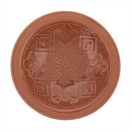 Lot de 4 Assiettes Creuses Terre Cuite 23 cm - Bols à Soupe en Faïence avec Impression Florale - Assiettes à Soupe