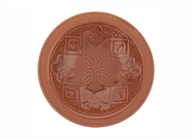 Lot de 4 Assiettes Creuses Terre Cuite 23 cm - Bols à Soupe en Faïence avec Impression Florale - Assiettes à Soupe