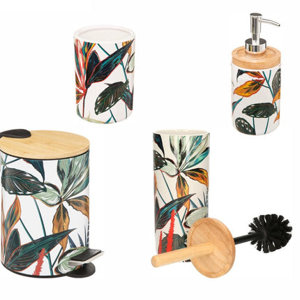 Ensemble WC-Salle de bain Style Palawan – Comprend une Poubelle, une Brosse WC, un Distributeur de Savon et un Porte-brosses à Dents – Blanc/Argent – Moderne et Élégant – 4 Pièces