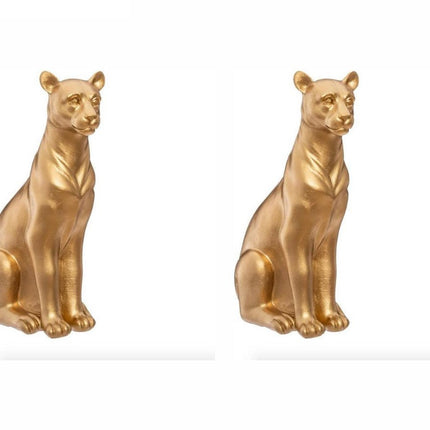 Panthère Décorative - Lot de 2 - Résine - Couleur Or - 23 cm de Haut - Figurines Animalières - Statue Décorative - Statue Panthère