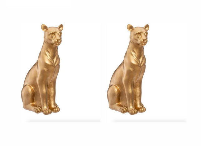 Panthère Décorative - Lot de 2 - Résine - Couleur Or - 23 cm de Haut - Figurines Animalières - Statue Décorative - Statue Panthère