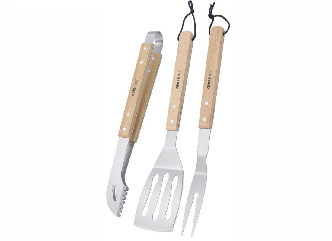 Kinghoff KH-1918 Grill-Set – 3-teilig – Edelstahl mit Holzgriffen