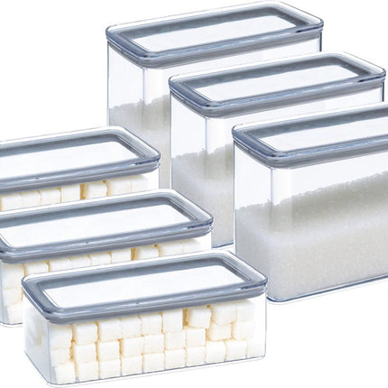 5Five Pots de conservation set 6x - cuisine/nourriture - plastique - 1000/2000 ml - couvercle hermétique