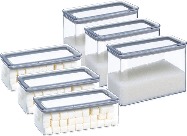 5Five Pots de conservation set 6x - cuisine/nourriture - plastique - 1000/2000 ml - couvercle hermétique