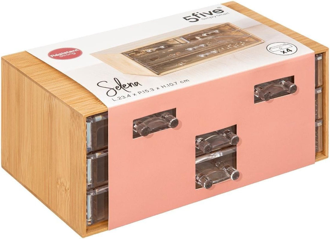 5Five organizer voor sieraden en make-up – bamboe met 4 transparante lades