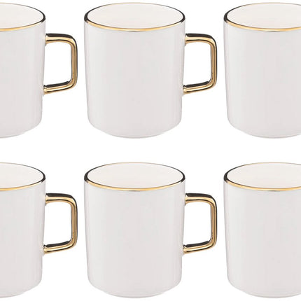 Mug Blancs avec Bord Doré - Lot de 6 - 35 cl - Adapté au micro-ondes - Blanc - Porcelaine