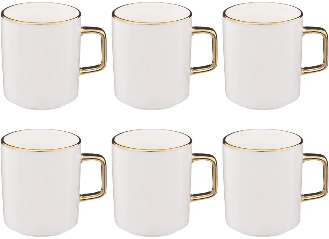 Witte Mokken met Goudkleurig Randje - Set van 6 - 35 cl - Magnetronbestendig - Blanc - Porselein