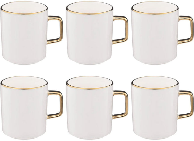 Mug Blancs avec Bord Doré - Lot de 6 - 35 cl - Adapté au micro-ondes - Blanc - Porcelaine