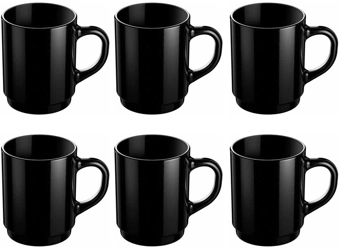 Set van 6 Zwarte Koffiemokken – 25cl – Moderne Stevige Mokken voor Koffie of Thee – Geschikt voor Dagelijks Gebruik