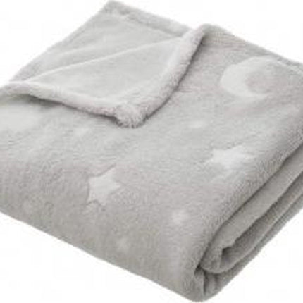 Plaid Doux avec Étoiles - Brille dans le Noir - Pour Enfants - Gris - 150 x 125 cm