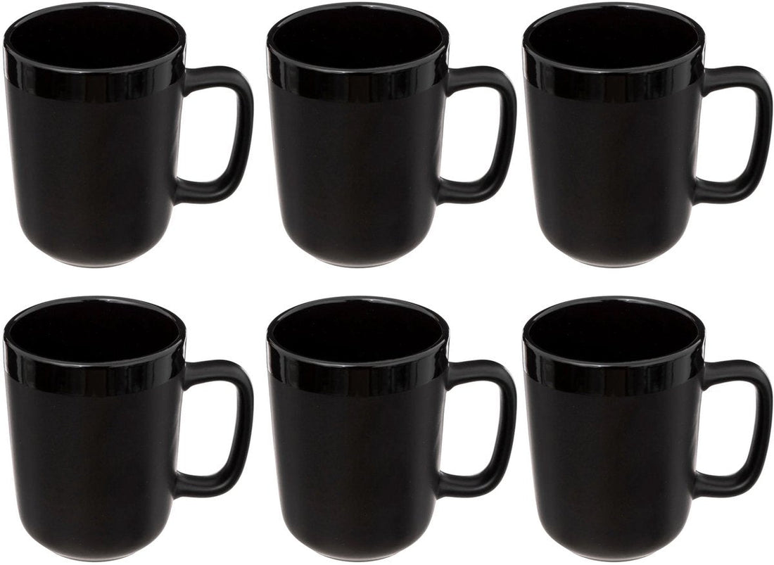 Set van 6 Zwarte Stoneware Koffiemokken - 35cl - Magnetronbestendig - Stapelbare koffie kopjes met oor