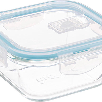 Lot de 2 boîtes à lunch en verre cristallin – Récipients de conservation de 330 ml avec bord bleu clair – Boîtes à lunch en verre pour salade, snacks ou préparation de repas – 12 x 12 x 6,5 cm