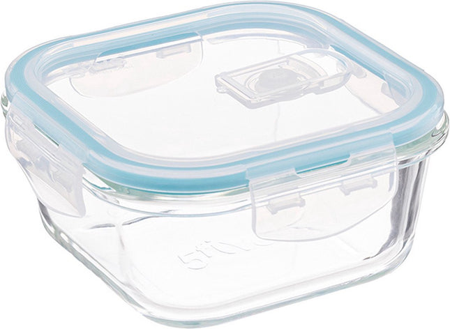 Lot de 2 boîtes à lunch en verre cristallin – Récipients de conservation de 330 ml avec bord bleu clair – Boîtes à lunch en verre pour salade, snacks ou préparation de repas – 12 x 12 x 6,5 cm