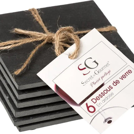 Secret de Gourmet Dessous de Verre en Ardoise - Lot de 6 - 10 x 10 cm - Dessous de Verre