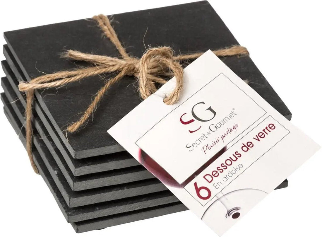 Secret de Gourmet Schieferuntersetzer - 6 Stück - 10 x 10 cm - Untersetzer für Gläser