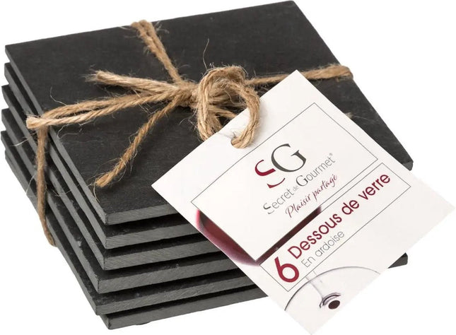 Secret de Gourmet Dessous de Verre en Ardoise - Lot de 6 - 10 x 10 cm - Dessous de Verre