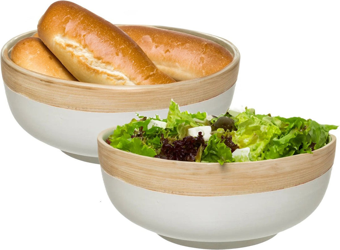 5Five - 2er Set - Servierschale/Salatschale - weiß - Bambus - 20 x 8 cm - rund