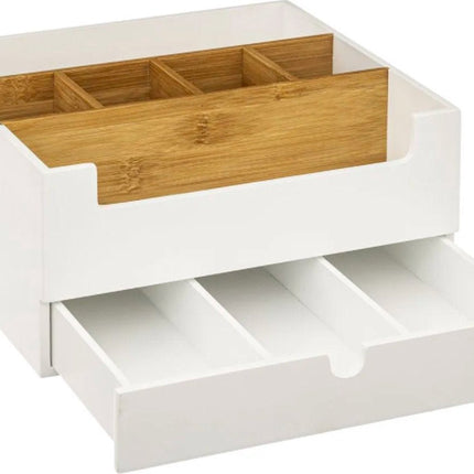 Organisateur de Maquillage Blanc – Organisateur de Bureau – Rangement, Bois - Porte-Cosmétiques L. 26 x H. 13 x P. 24 cm