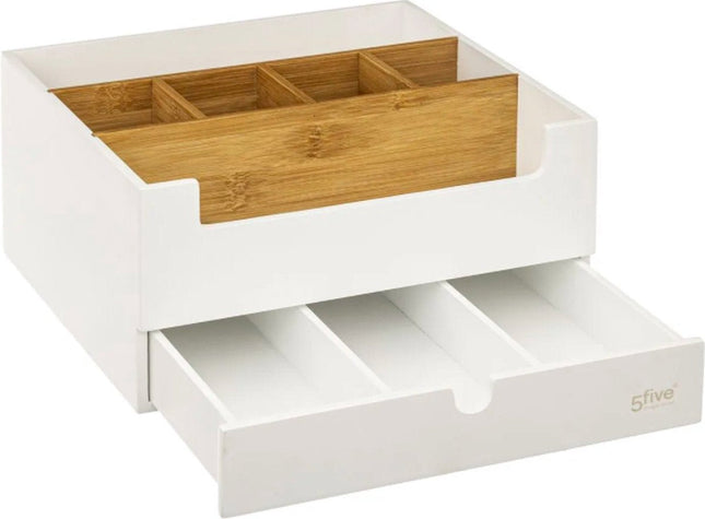 Organisateur de Maquillage Blanc – Organisateur de Bureau – Rangement, Bois - Porte-Cosmétiques L. 26 x H. 13 x P. 24 cm