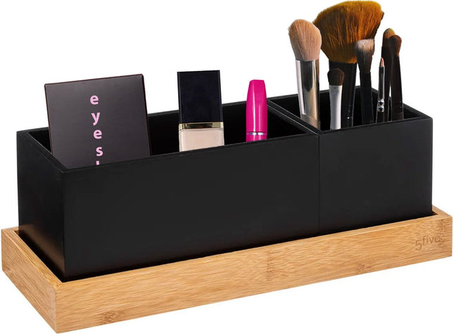 5Five organiseur de maquillage/rangement - noir - 29 x 11 x 11 cm - bois de bambou