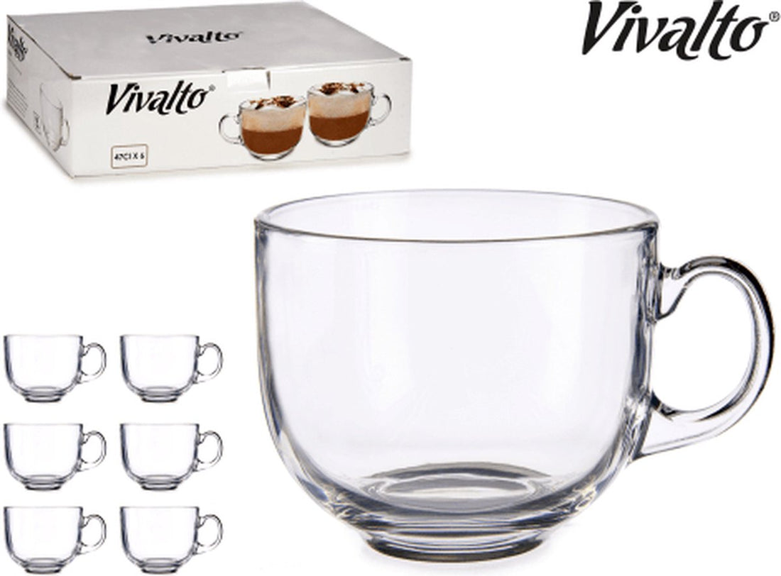 Vivalto set of 6 XXL coffee/tea glasses transparent 47 cl
