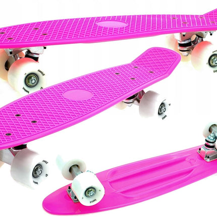 Kiamo Pennyboard – Mini Skateboard 57cm – Planche Rose avec Roues Blanches – ABEC-5 – jusqu'à 100kg