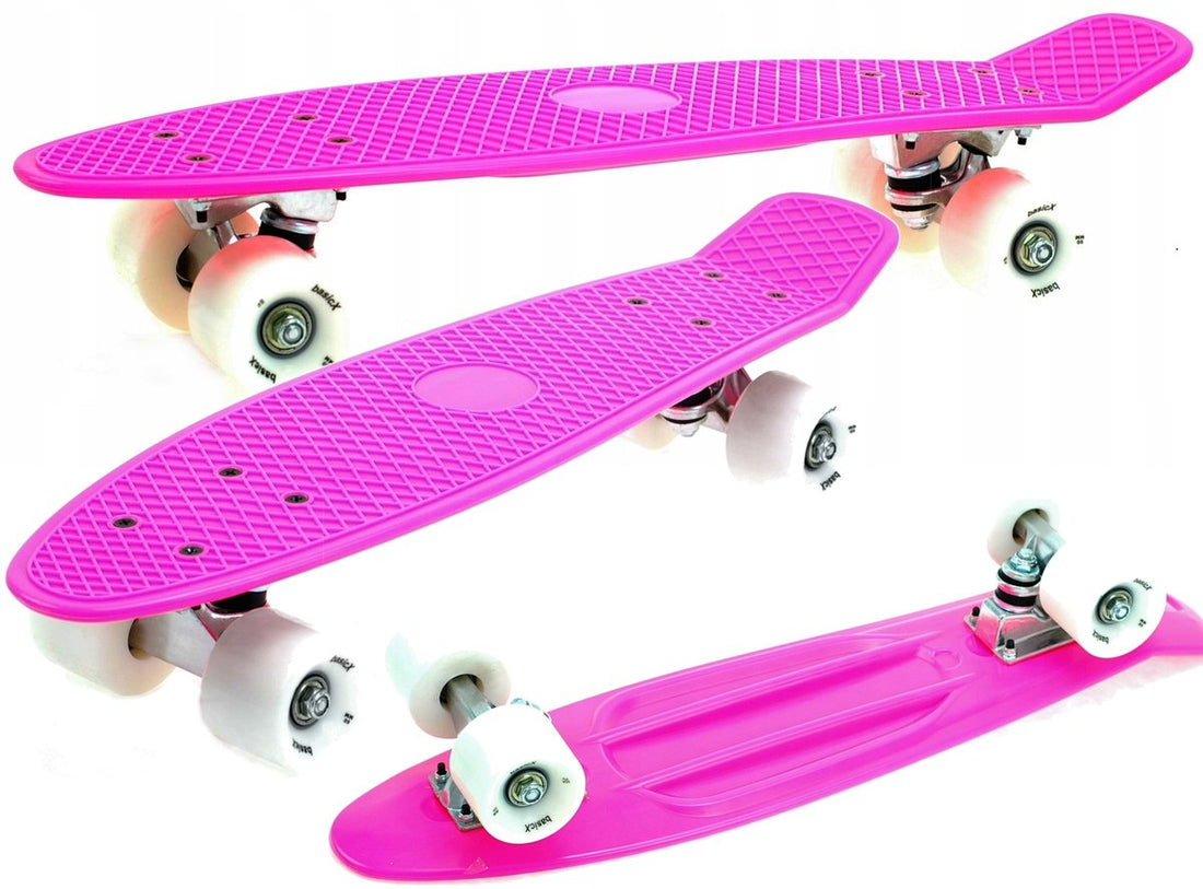 Kiamo Pennyboard – Mini Skateboard 57cm – Pink Deck with White Wheels – ABEC-5 – up to 100kg