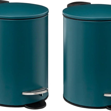 5Five petite poubelle à pédale - 2x - métal - bleu - 3L - 16 x 25 cm - Salle de bain - Salle de bain/toilette