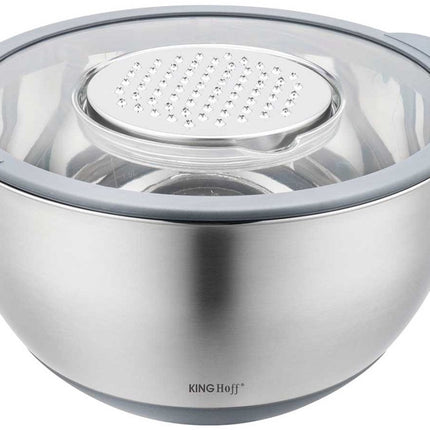 Kinghoff KH-1807 Bol mélangeur professionnel en acier inoxydable - 5 litres - Avec couvercle et graduations - Multifonctionnel pour pétrir, râper et conserver