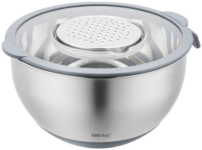 Kinghoff KH-1807 Bol mélangeur professionnel en acier inoxydable - 5 litres - Avec couvercle et graduations - Multifonctionnel pour pétrir, râper et conserver
